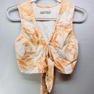 Abercrombie‎ & Fitch Women's Cream and Orange Tie-Front Tank Top